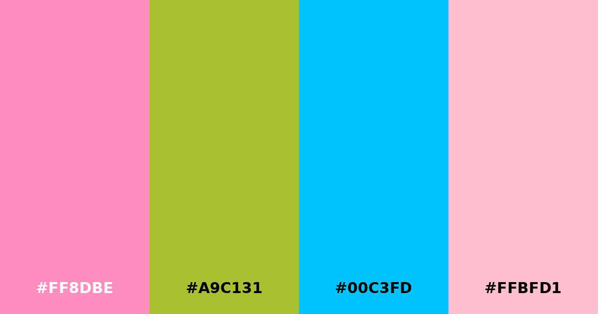 Color palette #FF8DBE #A9C131 #00C3FD #FFBFD1
