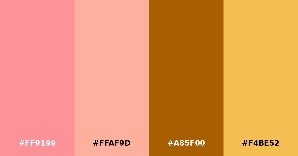 Color palette #FF9199 #FFAF9D #A85F00 #F4BE52