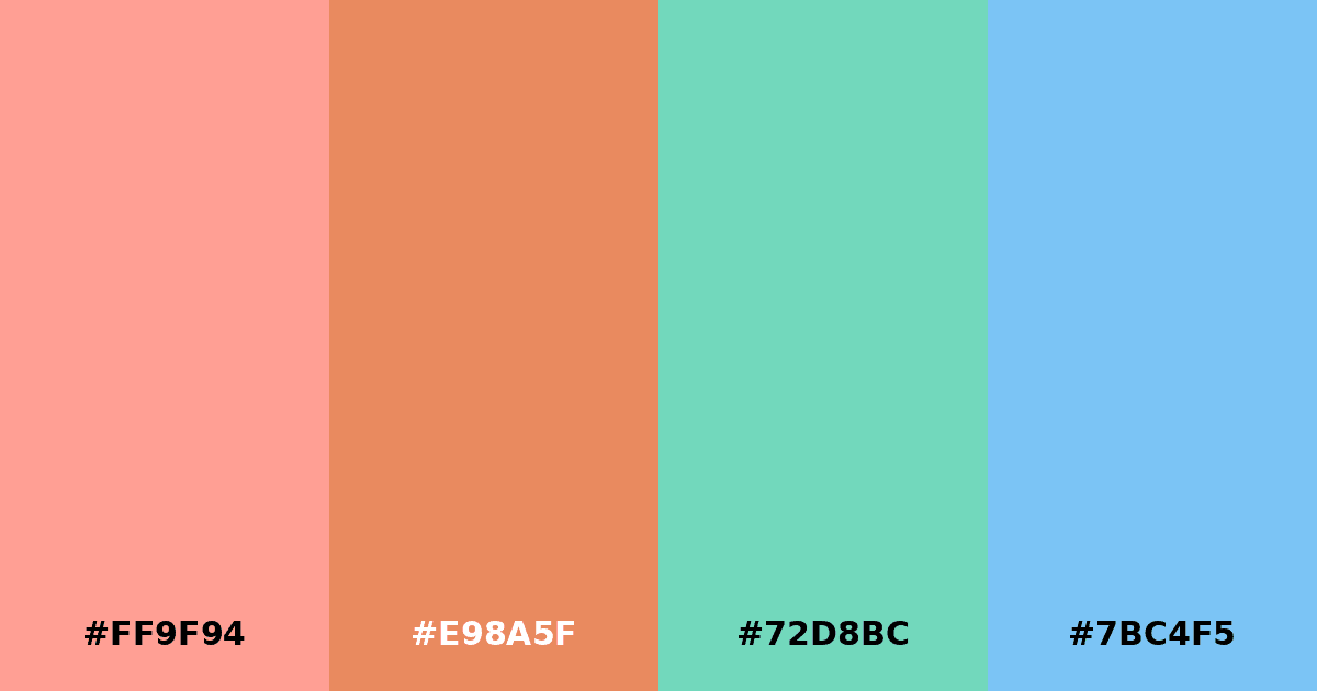 Color palette #FF9F94 #E98A5F #72D8BC #7BC4F5