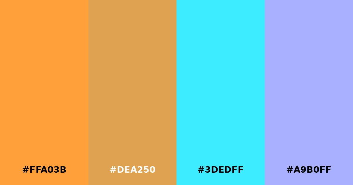 Color palette #FFA03B #DEA250 #3DEDFF #A9B0FF
