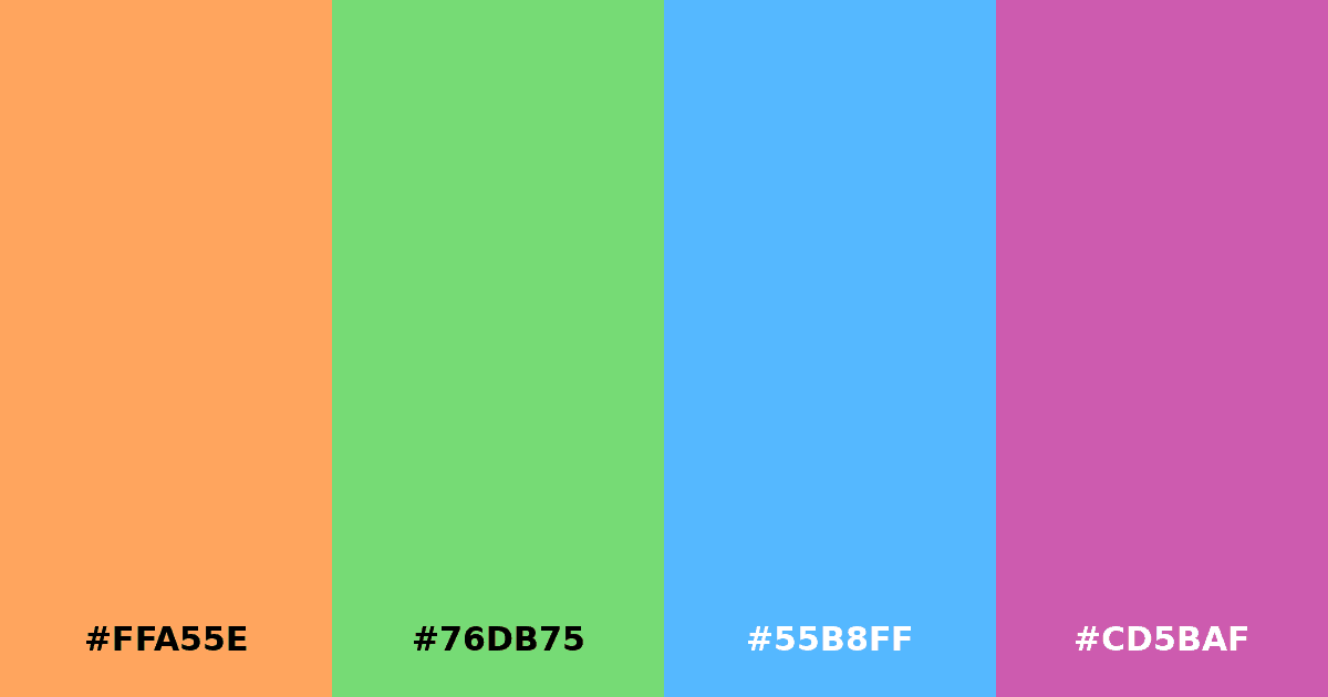 Color palette #FFA55E #76DB75 #55B8FF #CD5BAF