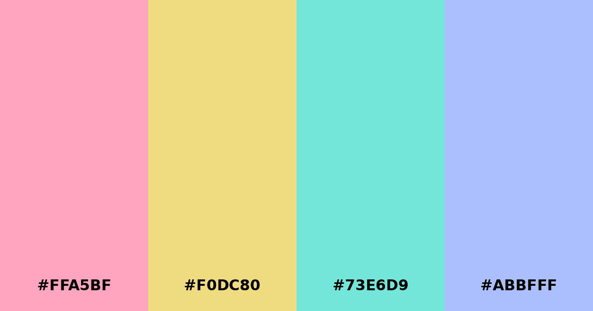 Color palette #FFA5BF #F0DC80 #73E6D9 #ABBFFF