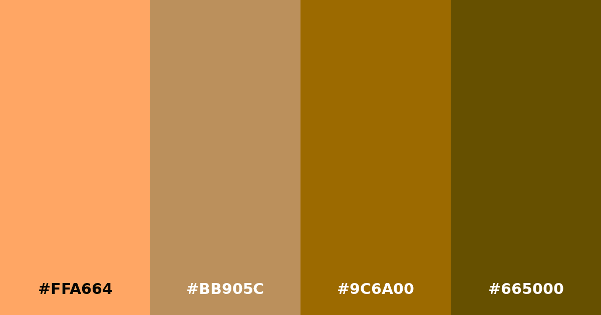 Color palette #FFA664 #BB905C #9C6A00 #665000