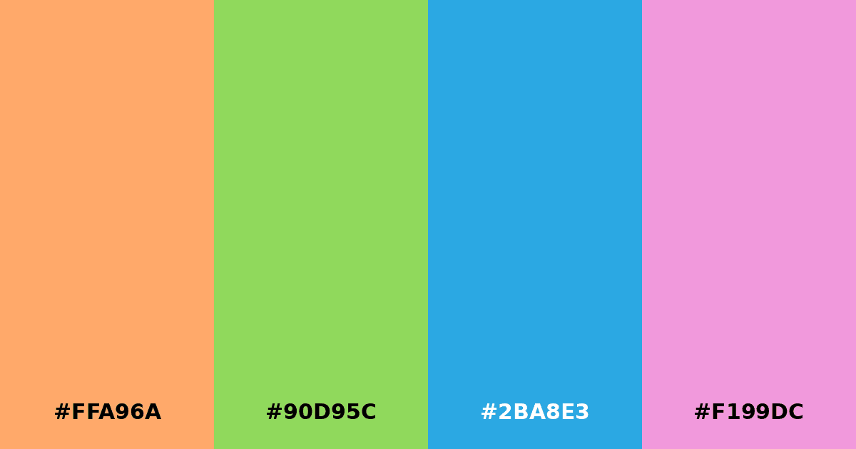 Color palette #FFA96A #90D95C #2BA8E3 #F199DC