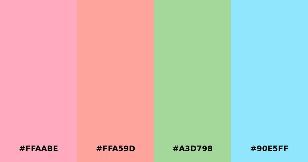 Color palette #FFAABE #FFA59D #A3D798 #90E5FF