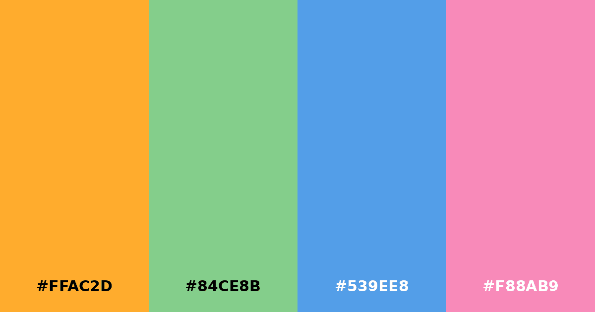 Color palette #FFAC2D #84CE8B #539EE8 #F88AB9
