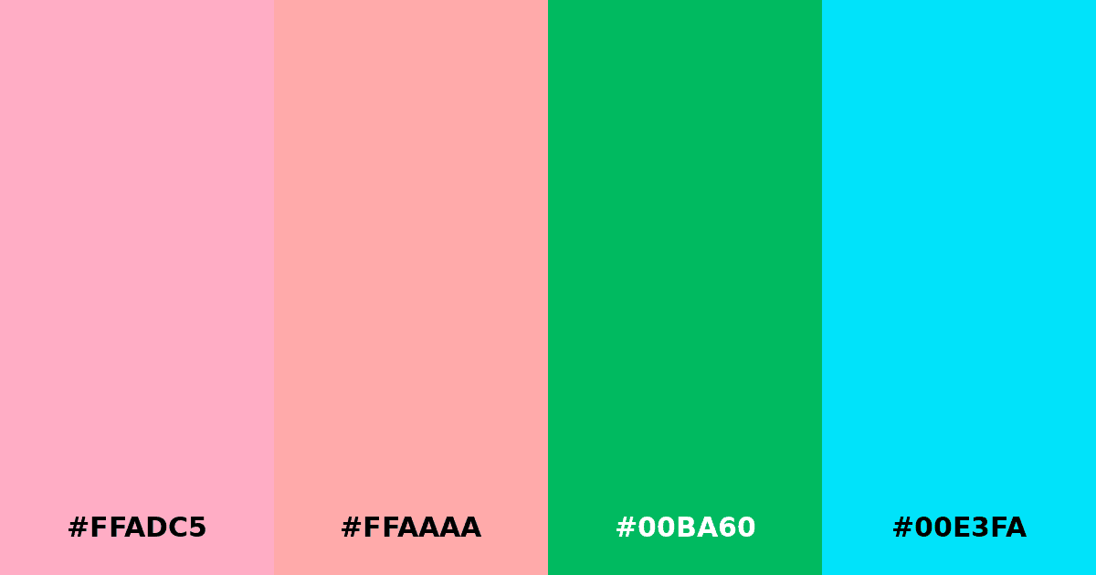 Color palette #FFADC5 #FFAAAA #00BA60 #00E3FA