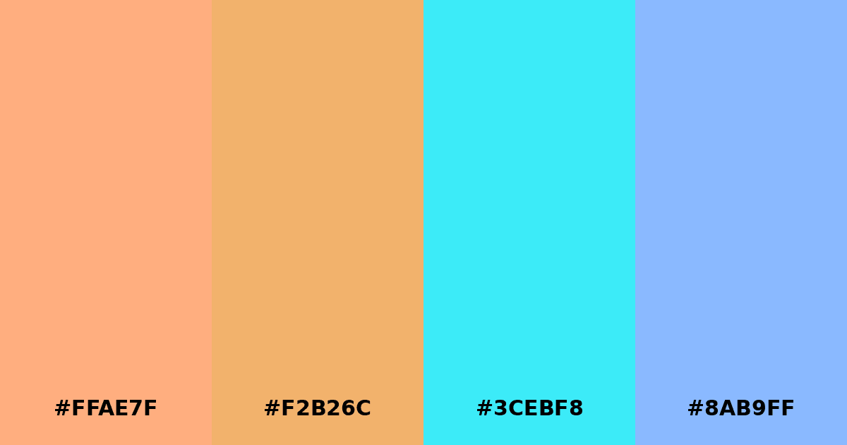 Color palette #FFAE7F #F2B26C #3CEBF8 #8AB9FF