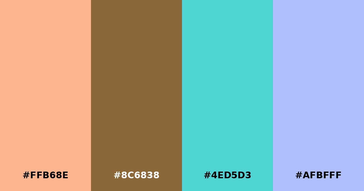 Color palette #FFB68E #8C6838 #4ED5D3 #AFBFFF