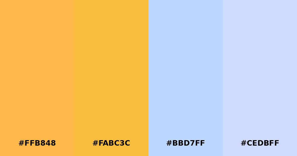 Color palette #FFB848 #FABC3C #BBD7FF #CEDBFF