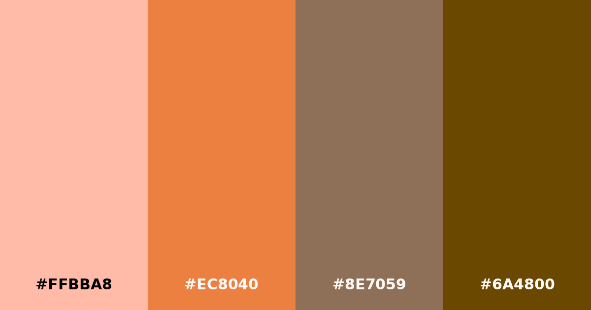 Color palette #FFBBA8 #EC8040 #8E7059 #6A4800
