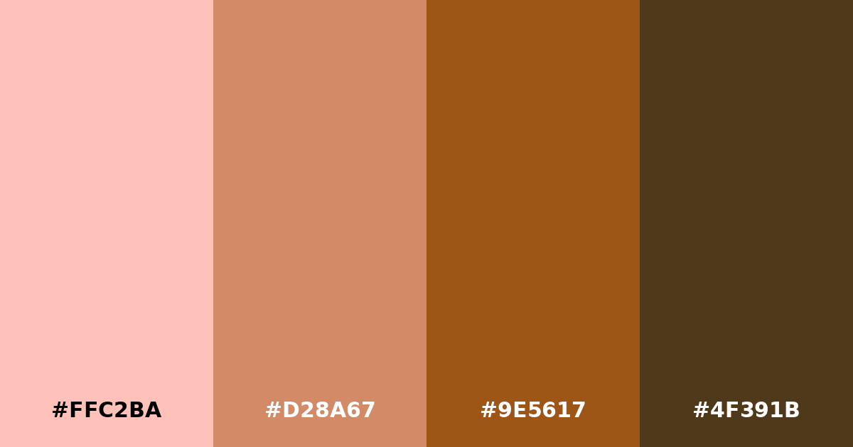 Color palette #FFC2BA #D28A67 #9E5617 #4F391B