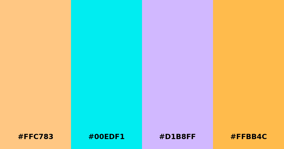 Color palette #FFC783 #00EDF1 #D1B8FF #FFBB4C