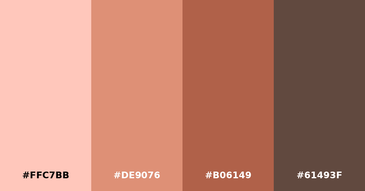Color palette #FFC7BB #DE9076 #B06149 #61493F