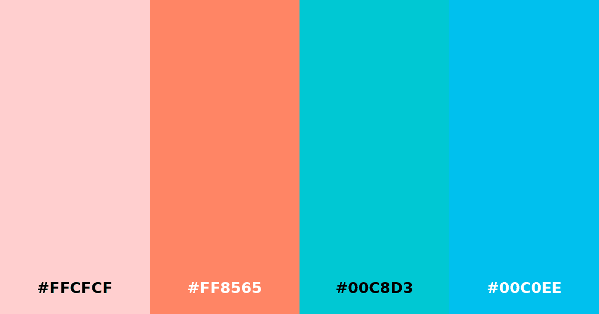 Color palette #FFCFCF #FF8565 #00C8D3 #00C0EE