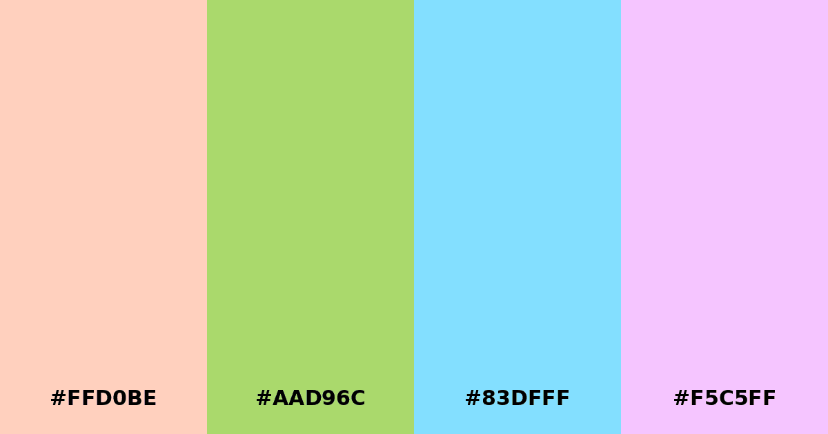 Color palette #FFD0BE #AAD96C #83DFFF #F5C5FF