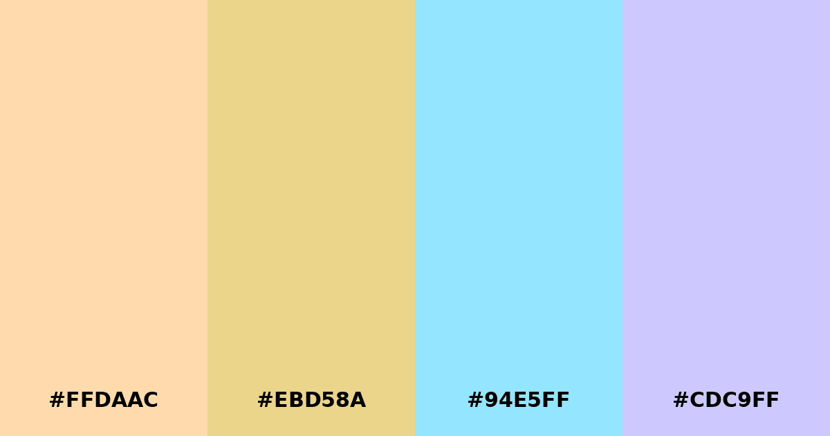 Color palette #FFDAAC #EBD58A #94E5FF #CDC9FF