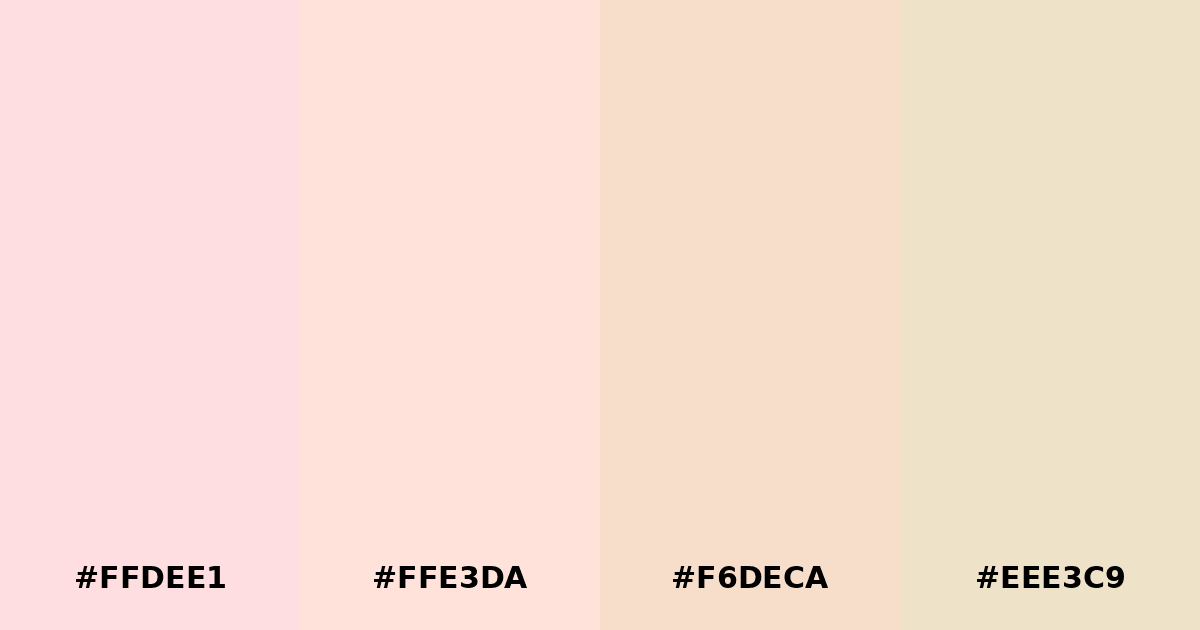 Color palette #FFDEE1 #FFE3DA #F6DECA #EEE3C9